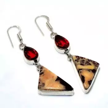 Ювелирные серьги с драгоценным камнем 925, гранатом и яшмой капучино, посеребренные, 2,46 дюйма