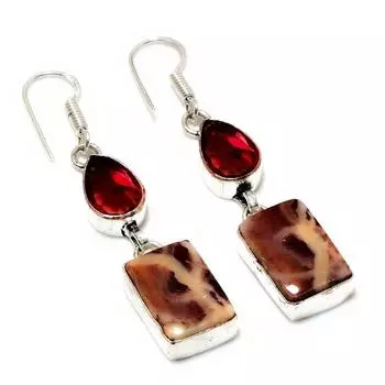 Ювелирные серьги с драгоценным камнем 925 с гранатом и яшмой капучино, посеребренные, 2,08 дюйма