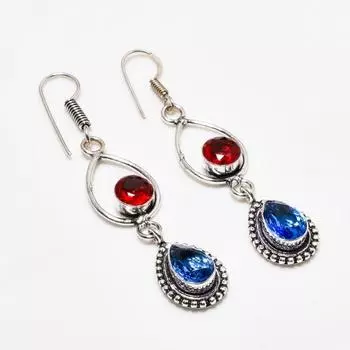 Ювелирные серьги с голубым топазом, гранатом и серебром 925 пробы, 2,46 дюйма