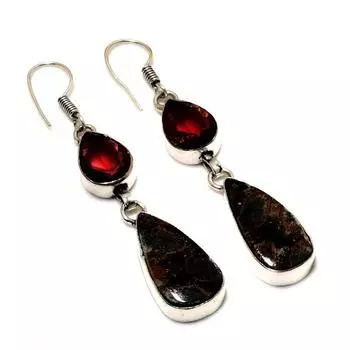 Ювелирные серьги с гранатом «Кровь дракона» 925 пробы, посеребренные, 2,27 дюйма