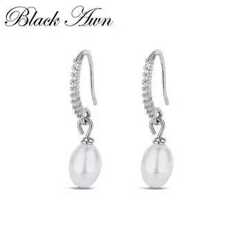 Ювелирные серьги с имитацией белого циркония и жемчуга