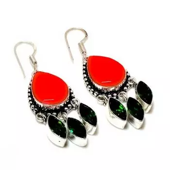 Ювелирные серьги с итальянским красным коралловым диопсидом 925 пробы, покрытые серебром, 1,89 дюйма
