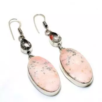 Ювелирные серьги с изображением яшмы и белого топаза 925 пробы, посеребренные, 2,65 дюйма