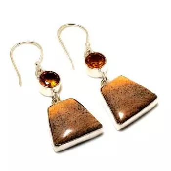 Ювелирные серьги с изображением яшмы и цитрина, посеребренные 925 пробы, 1,89 дюйма
