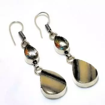 Ювелирные серьги с кальцитом, агатом, белым топазом, посеребренные 925 пробы, 2,08 дюйма