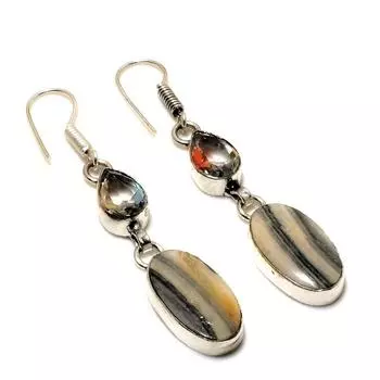 Ювелирные серьги с кальцитом, агатом, белым топазом, посеребренные 925 пробы, 2,27 дюйма