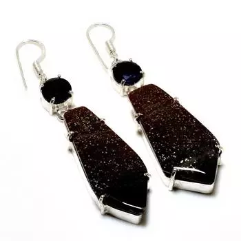 Ювелирные серьги с кровавым аметистом и аметистом 925 пробы, посеребренные, 2,46 дюйма