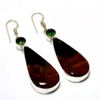 Ювелирные серьги с кровавым камнем-цаворитом 925 пробы, посеребренные, 2,27 дюйма