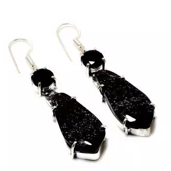 Ювелирные серьги с кровавым камнем и черной шпинелью 925 пробы, посеребренные, 2,27 дюйма