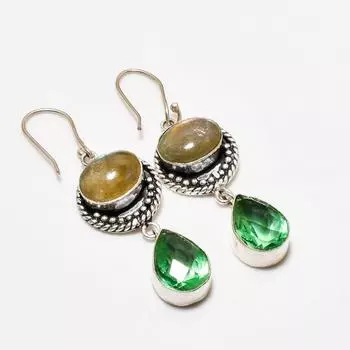 Ювелирные серьги с лабрадоритом и цаворитом 925 пробы, посеребренные, 2,12 дюйма