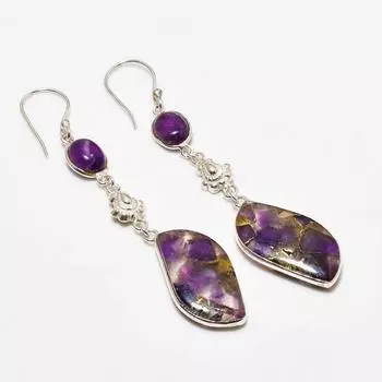 Ювелирные серьги с медным аметистом и драгоценным камнем 925 пробы, покрытые серебром, 2,65 дюйма