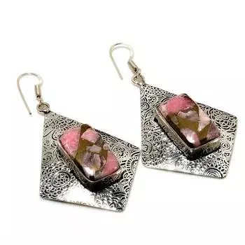 Ювелирные серьги с медным родохрозитом 925 пробы, посеребренные, 2,65 дюйма