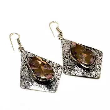 Ювелирные серьги с медным родохрозитом 925 пробы, посеребренные, 2,65 дюйма