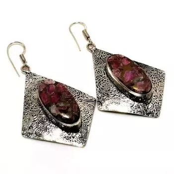 Ювелирные серьги с медным розовым турмалином 925 пробы, посеребренные, 2,5 дюйма