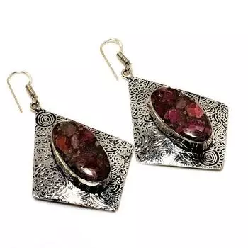 Ювелирные серьги с медным розовым турмалином 925 пробы, посеребренные, 2,5 дюйма