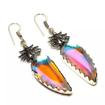 Ювелирные серьги с мистическим радужным топазом 925 пробы, посеребренные, 2,46 дюйма