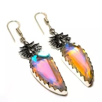 Ювелирные серьги с мистическим радужным топазом 925 пробы, посеребренные, 2,46 дюйма