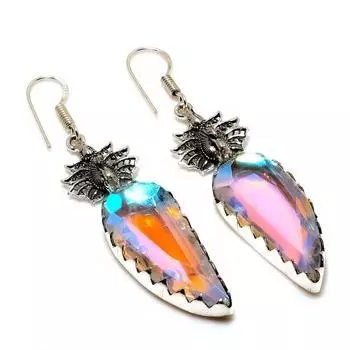 Ювелирные серьги с мистическим радужным топазом 925 пробы, посеребренные, 2,46 дюйма