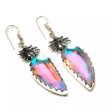 Ювелирные серьги с мистическим радужным топазом 925 пробы, посеребренные, 2,46 дюйма