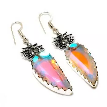 Ювелирные серьги с мистическим радужным топазом 925 пробы, посеребренные, 2,46 дюйма