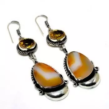 Ювелирные серьги с оранжевым кружевом, агатом и цитрином, посеребренные 925 пробы, 2,65 дюйма