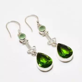 Ювелирные серьги с перидотом и халцедоном 925 пробы, посеребренные, 2,27 дюйма