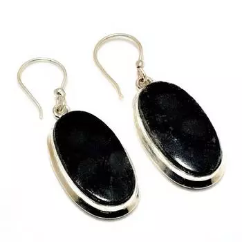 Ювелирные серьги с покрытием из черного ископаемого коралла 925 пробы, 1,89 дюйма