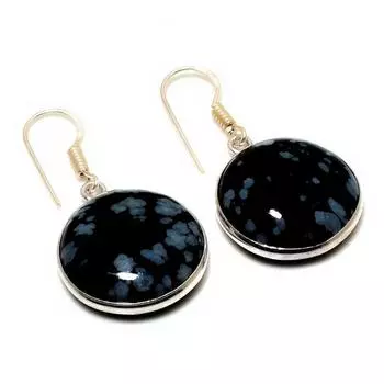 Ювелирные серьги с покрытием из драгоценного камня обсидиан 925 пробы снежинка 1,51 дюйма