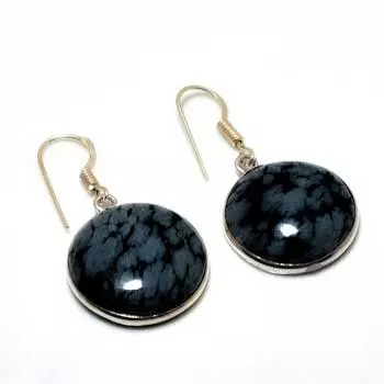 Ювелирные серьги с покрытием из драгоценного камня обсидиан 925 пробы снежинка 1,51 дюйма