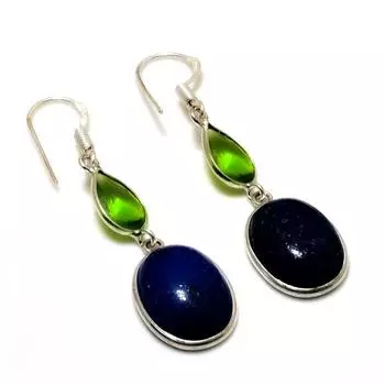 Ювелирные серьги с покрытием из серебра 925 пробы, лазурит, перидот, 1,89 дюйма.