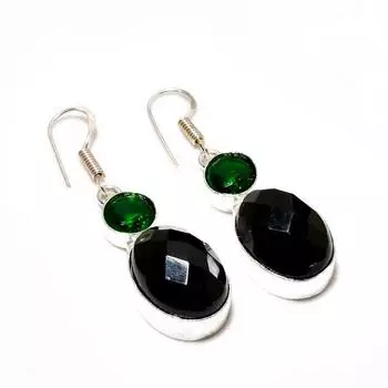 Ювелирные серьги с покрытием из серебра 925 пробы и черной шпинелью, драгоценный камень диопсид, 1,70 дюйма