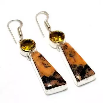 Ювелирные серьги с покрытием из серебра 925 пробы и яшмы с цитрином «Капучино», 2,08 дюйма