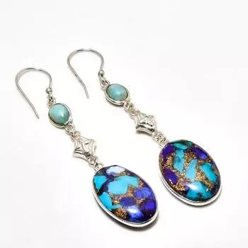 Ювелирные серьги с покрытием Spiny Oyster и драгоценным камнем Ларимар 925 пробы, 2,84 дюйма