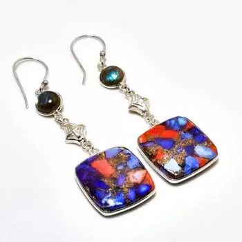 Ювелирные серьги с покрытием Spiny Oyster, лабрадорит 925 пробы, 2,72 дюйма