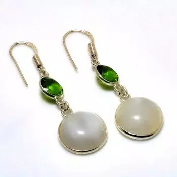 Ювелирные серьги с радужным лунным камнем и перидотом 925 пробы, посеребренные, 1,89 дюйма