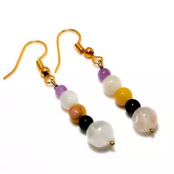 Ювелирные серьги с радужным лунным камнем, аметистом, посеребренные 925 пробы, 1,89 дюйма