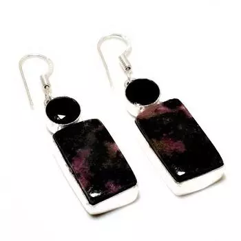 Ювелирные серьги с родонитом, черной шпинелью 925 пробы, посеребренные, 1,89 дюйма