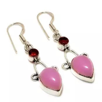 Ювелирные серьги с розовым халцедоном и гранатом 925 пробы, посеребренные, 1,89 дюйма