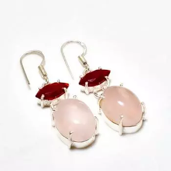 Ювелирные серьги с розовым кварцем и гранатом 925 пробы, посеребренные, 1,70 дюйма