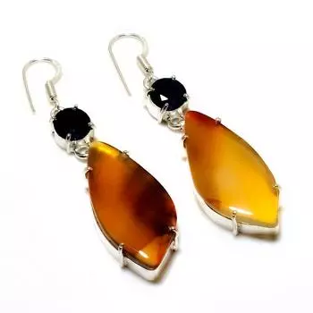 Ювелирные серьги с сердоликом и черной шпинелью 925 пробы, посеребренные, 2,38 дюйма