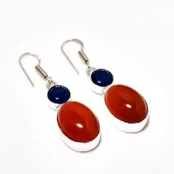 Ювелирные серьги с сердоликом и голубым топазом 925 пробы, посеребренные, 1,89 дюйма