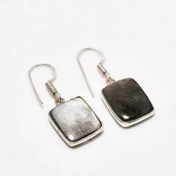 Ювелирные серьги с серебряным блеском и обсидианом 925 пробы, посеребренные, 1,25 дюйма