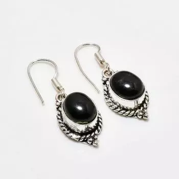 Ювелирные серьги с серебряным блеском и обсидианом 925 пробы, посеребренные, 1,51 дюйма