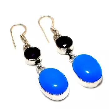 Ювелирные серьги с синим халцедоном и аметистом, посеребренные 925 пробы, 1,89 дюйма