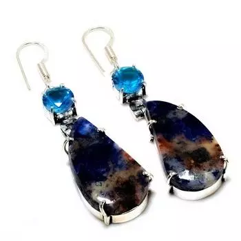 Ювелирные серьги с синим топазом содалитом 925 пробы, посеребренные, 2,27 дюйма