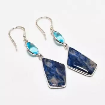 Ювелирные серьги с содалитом и голубым топазом 925 пробы, посеребренные, 2,27 дюйма