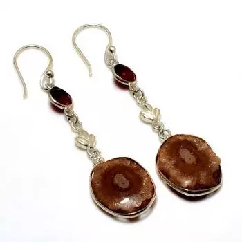 Ювелирные серьги с солнечным кварцем и гранатом 925 пробы, посеребренные, 2,65 дюйма