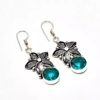 Ювелирные серьги с турмалином индиколитом 925 пробы, посеребренные, 1,89 дюйма