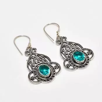 Ювелирные серьги с турмалином индиколитом 925 пробы, посеребренные, 1,89 дюйма