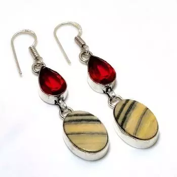 Ювелирные серьги с зебровым яшмовым гранатом 925 пробы, посеребренные, 2,08 дюйма